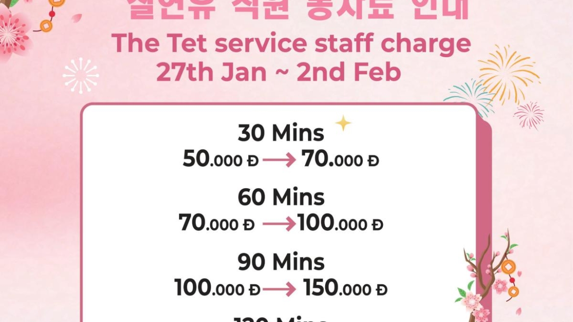 Golden Lotus Spa DN Phí phục vụ tết Notice Lunar New Year Service Fee 2025